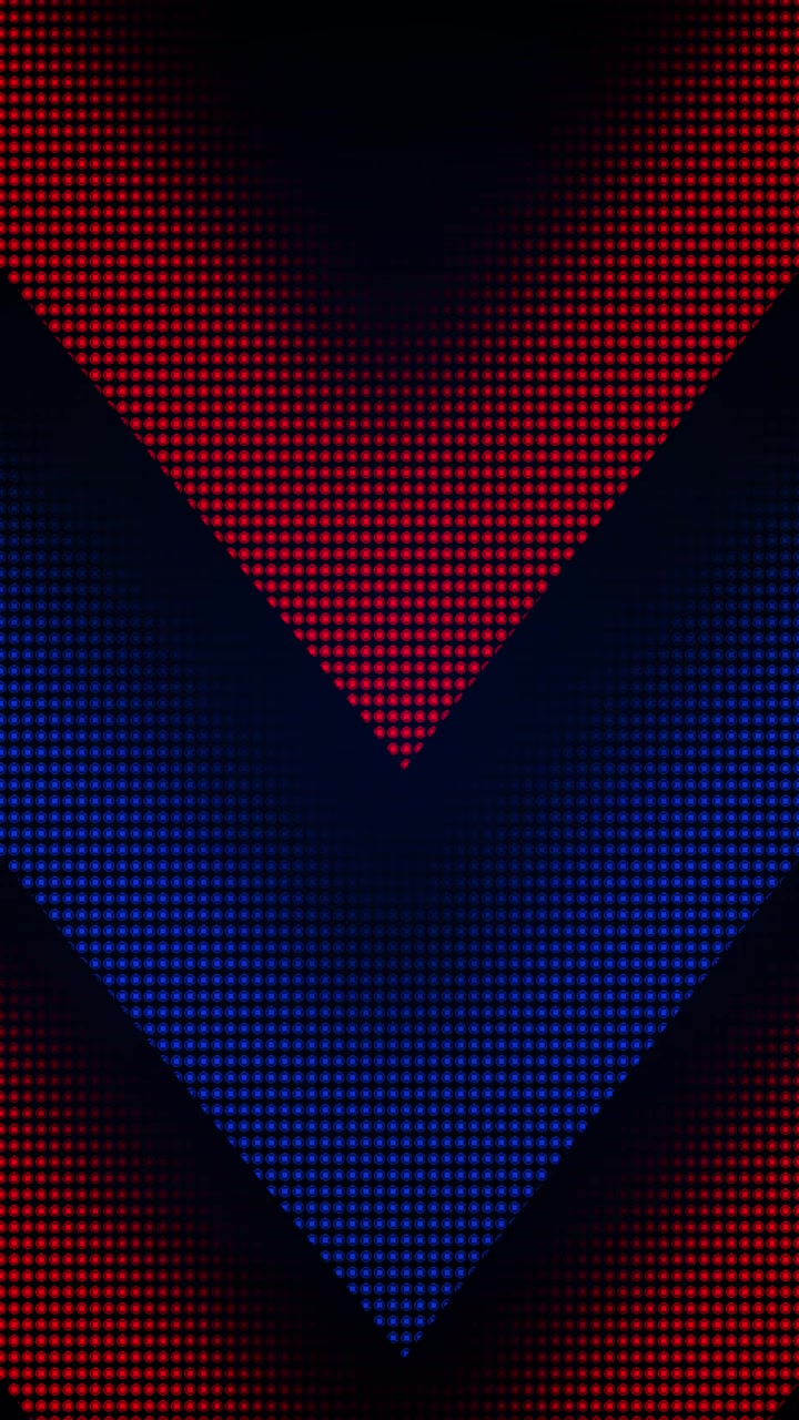 Sfondo con motivo a triangoli geometrici astratti con forme puntinate rosse e blu, spazio moderno scuro e