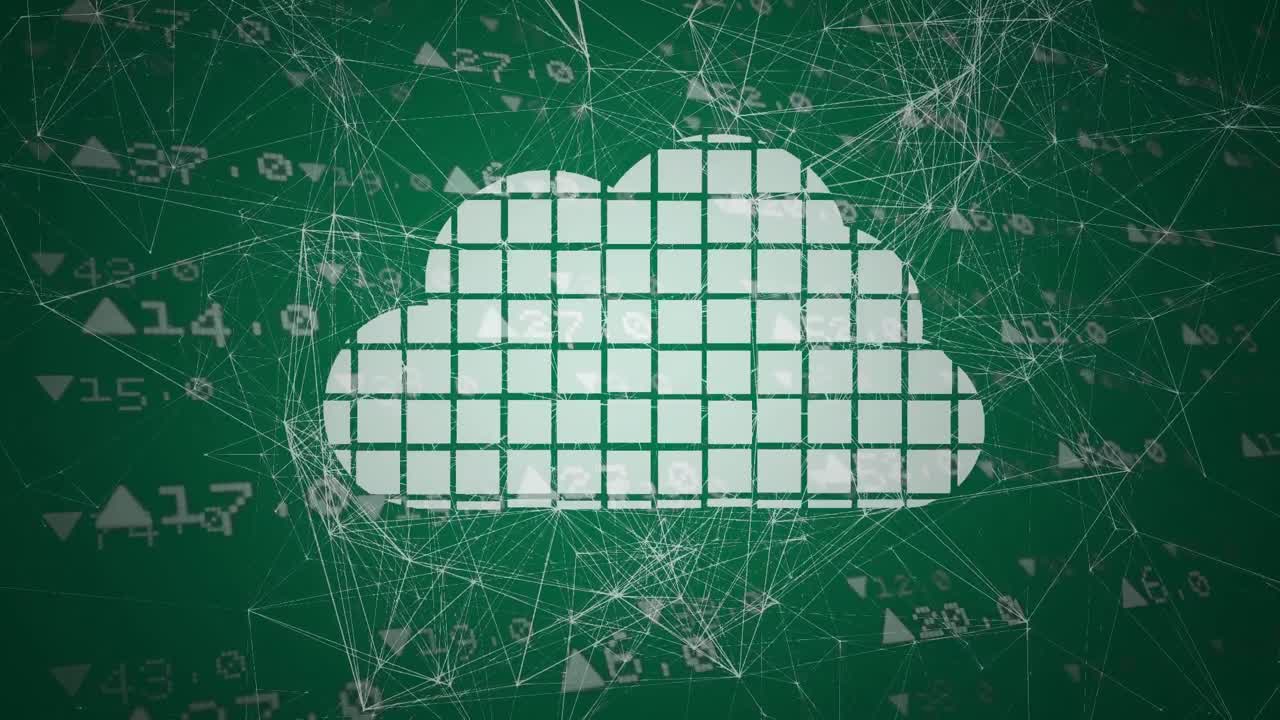 nube hecha de cuadrados y líneas blancas interconectadas sobre fondo verde