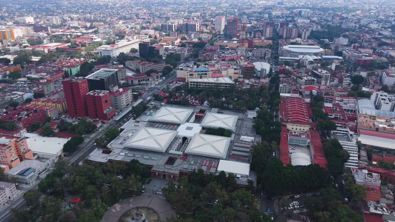 Drone shot of the Biblioteca de México in the Ciudadela in Mexico City