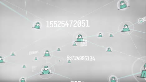 animación de la red de conexiones con iconos y procesamiento de datos