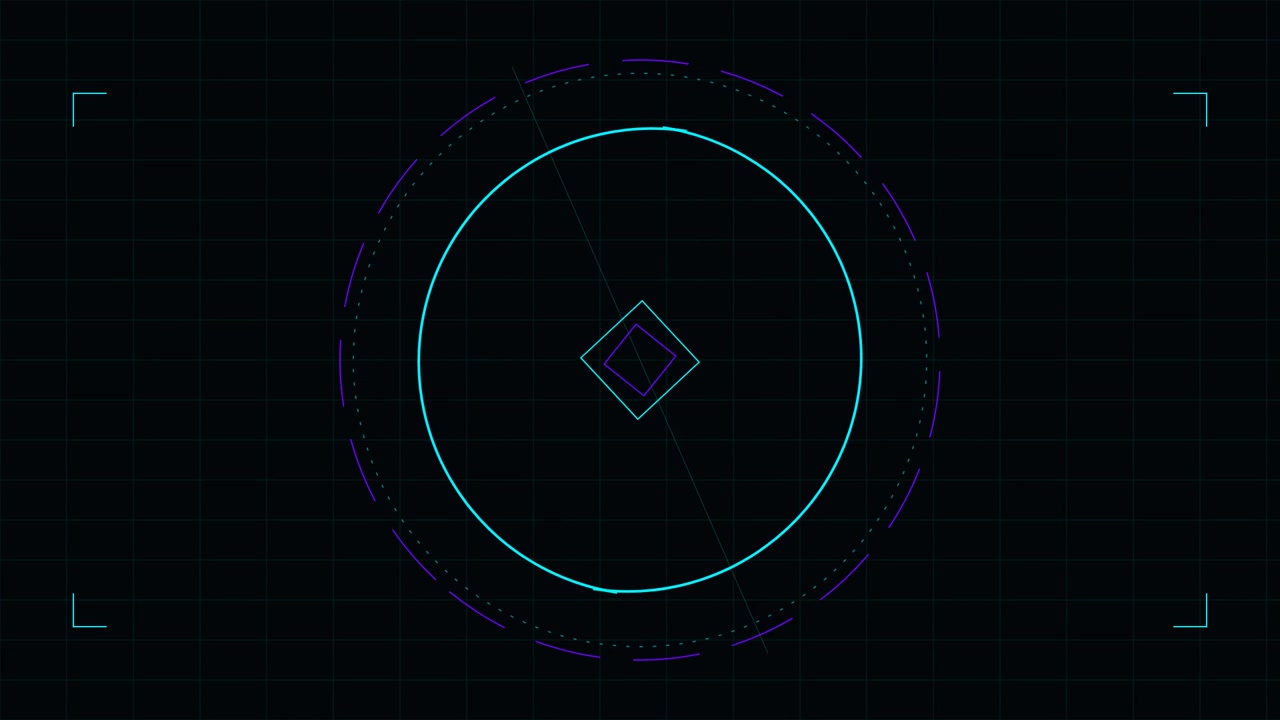 Futuristic Digital HUD Interface with Rotating Geometric Shapes
