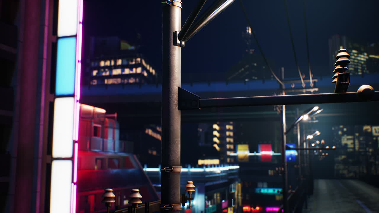 네온 조명 을 가진 일본 도시 의 야간 장면