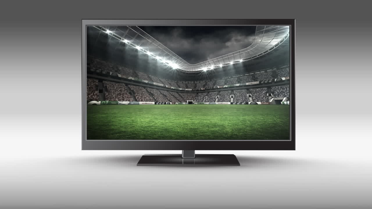 스크린 에 축구 경기장 이 있는 플래트 스크린 tv