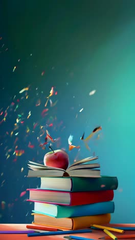 a stack of books with an apple on top