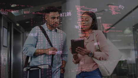 animation of data processing over diverse business people at office