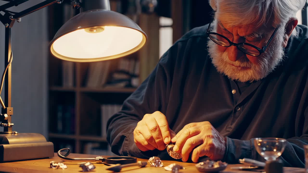 joyero senior trabajando en una pieza de joyería