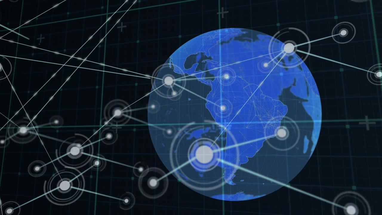 Animation of network of connections over globe on black background