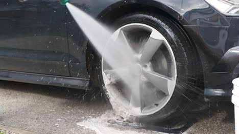 rinsing soap and dirt from alloy wheels