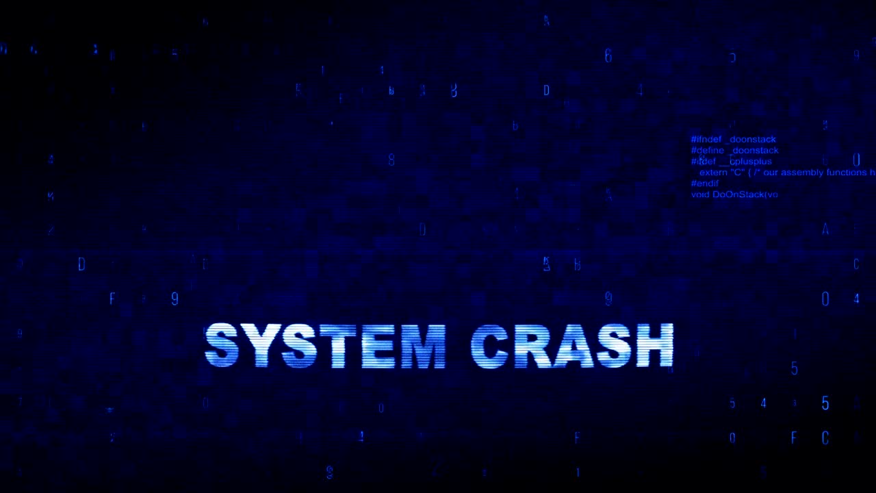 SYSTEM CRASH Text Digital Noise Twitch Glitch Distortion Effect Error Loop Animation.