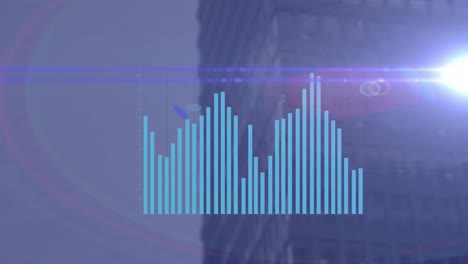 Animation-of-light-spot-and-statistical-data-processing-against-tall-building