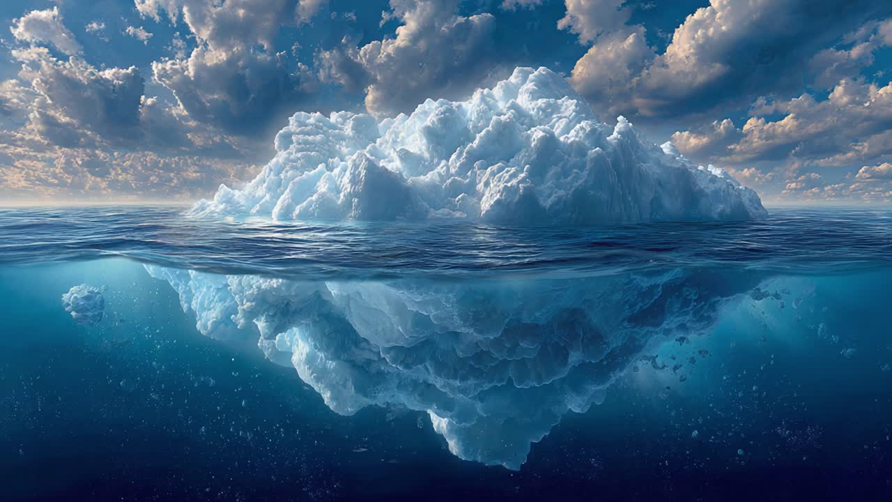Stunning Iceberg Reflection Beneath a Vibrant Sky: A Serene Oceanic Landscape Capturing the Beauty of Nature's Frozen Marvels