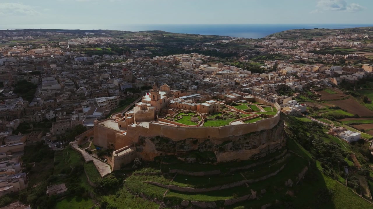 Vue aérienne de la Citadelle historique à Victoria, Gozo, Malte