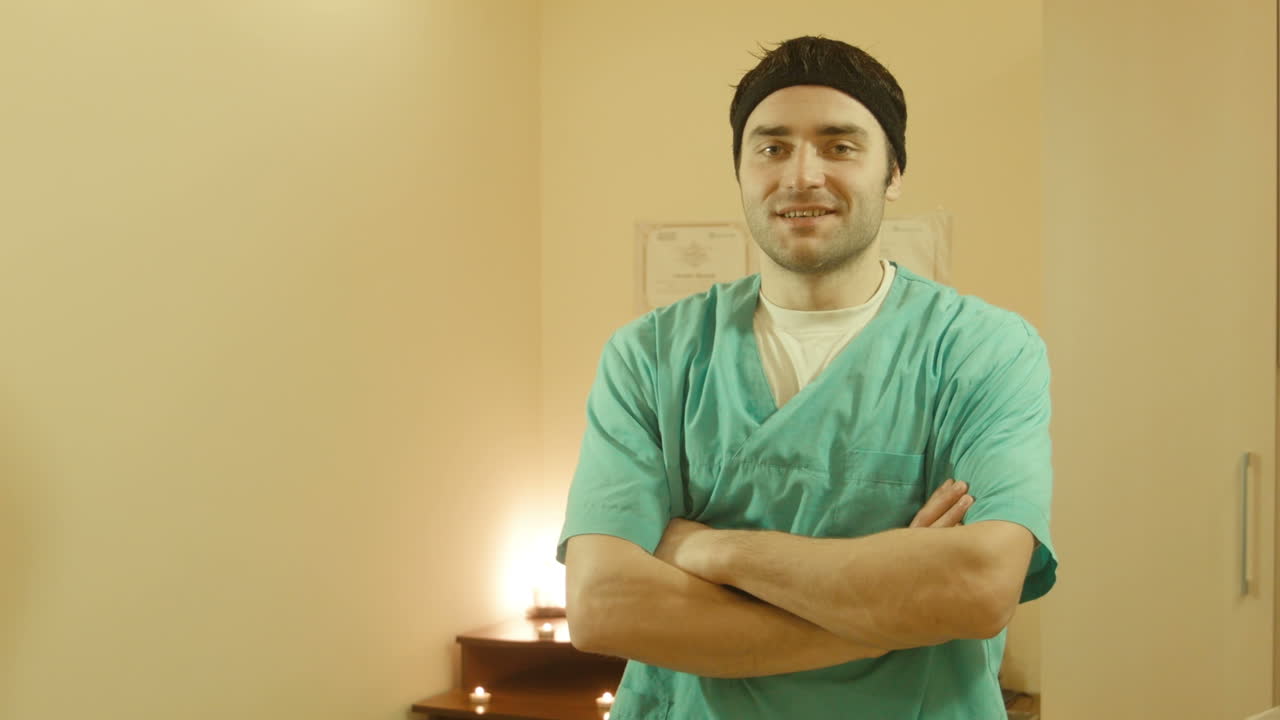 Massage Specialist Look At Camera (Stock Footage)