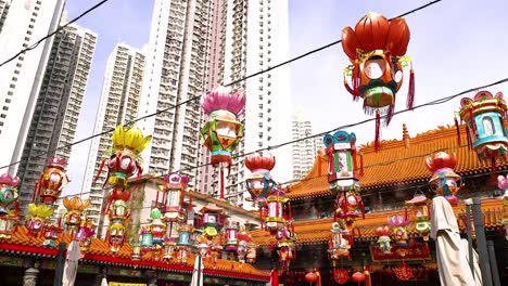 colorful lanterns adorn the temple entrance