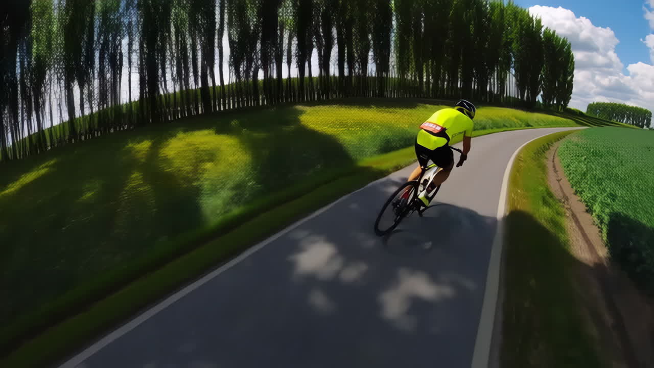 Cyclist Riding Through Colorful Fields
