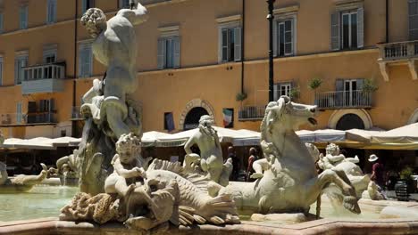 close up of the fountain of the neptune in piazza navona, rome, italy