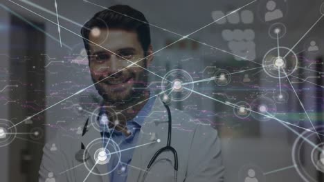 Animation-of-data-processing-over-caucasian-male-doctor