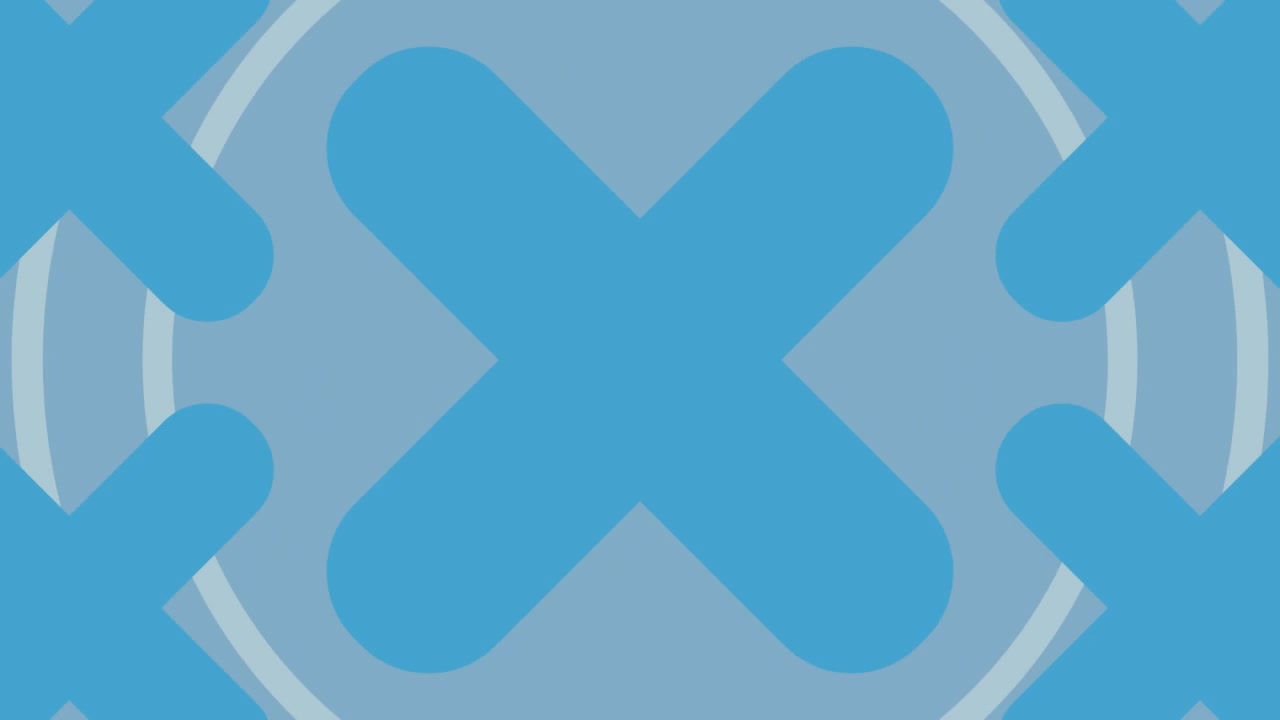 Digital animation of abstract circular and square shapes forming against blue background