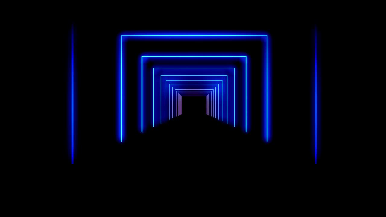 모자이크에서 빛의 광선을 사용하여 추상적인 반이는 네온 터널 - 4k