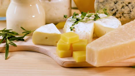 assorted dairy items arranged on a table