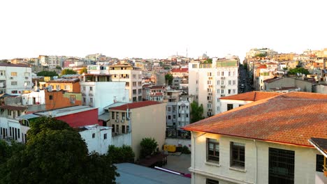 Cinematic-Drone-Shot-Of-a-Busy-Streets-in-Istanbul-at-Sunset