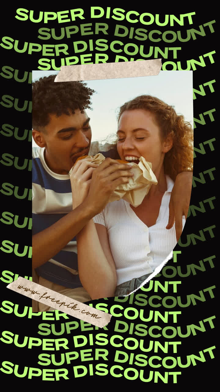 Couple Sharing Food with Super Discount Promotion