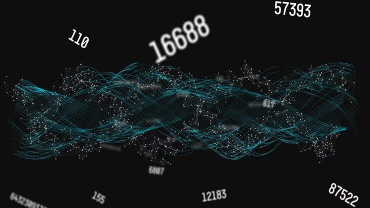 Animation of web of connections and numbers on black background