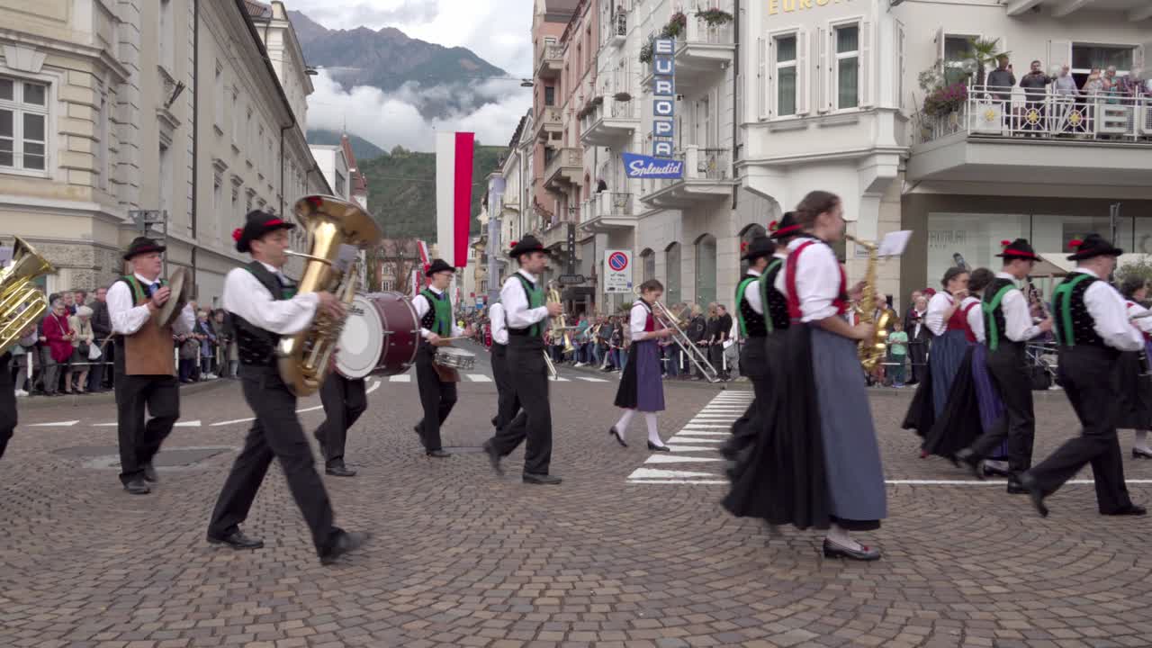 Traditional Marching Band Parade in European Town