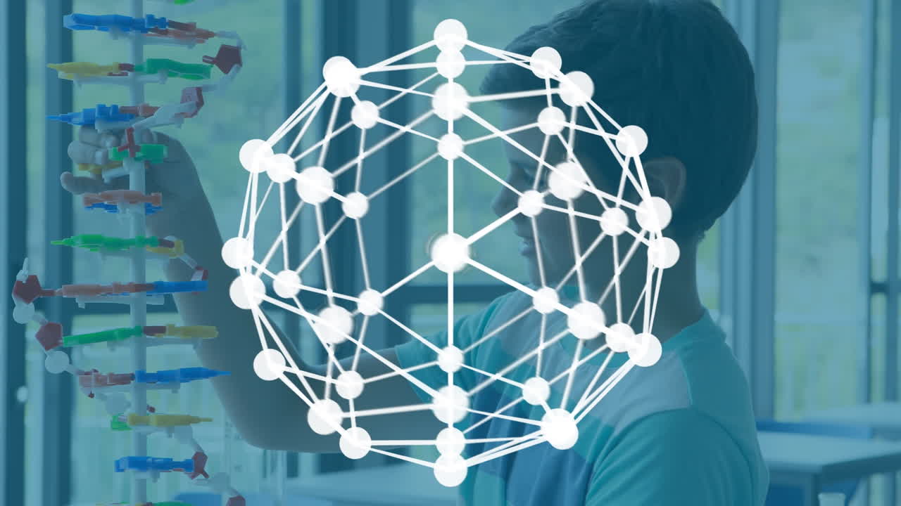 animación de manchas blancas sobre escolar caucásico con modelo