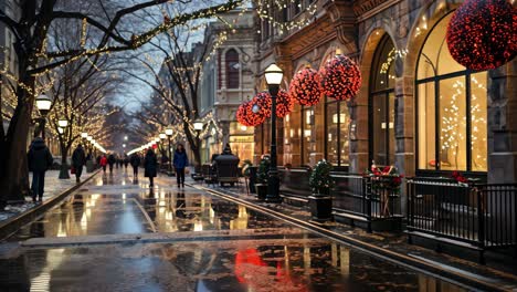 lights illuminate a cozy street during winter evening festivities