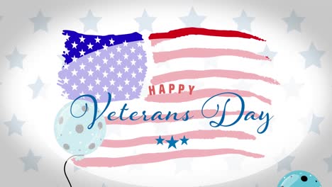 Composición-De-Texto-Feliz-Del-Día-De-Los-Veteranos-Y-Globos-Azules,-Sobre-Estrellas-Y-Bandera-Americana