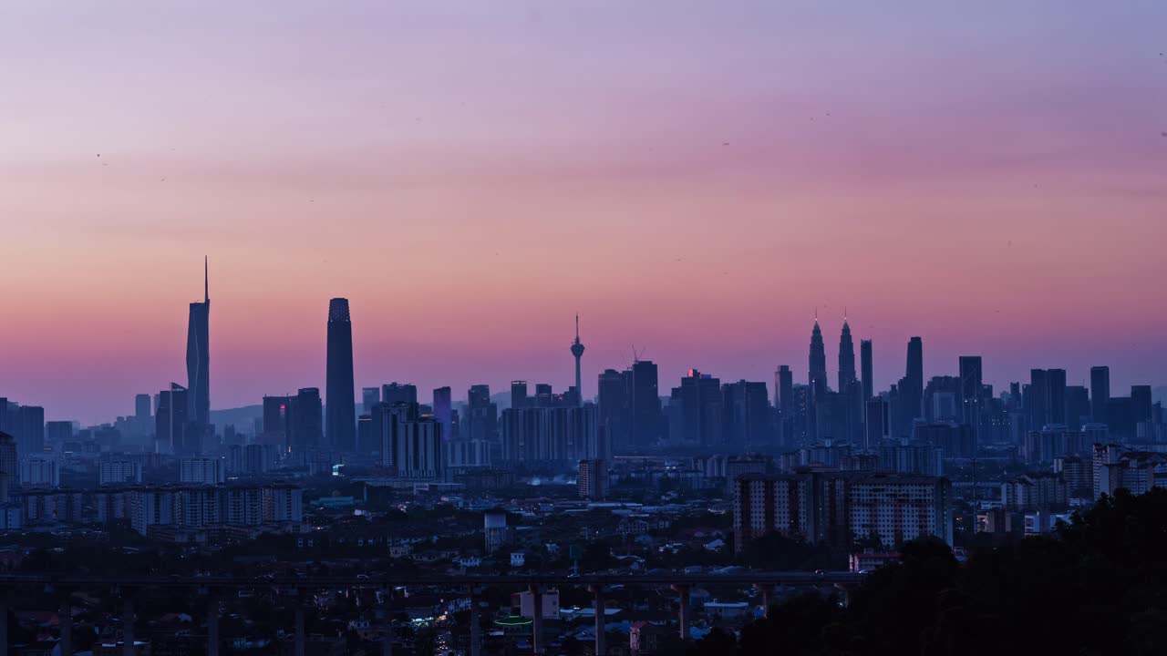 Kuala Lumpur Cityscape Sunset Timelapse, high and wide angle