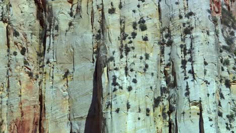 sandstone geologic layers on eroded cliff face in zion national park