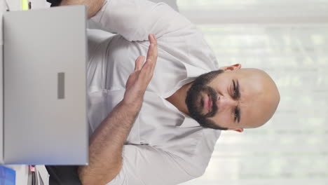 vertical video of home office worker man gives motivational speech.