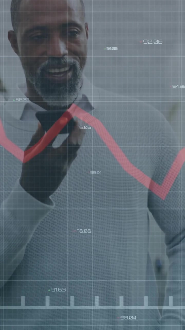 Animation of data processing over african american man using smartphone
