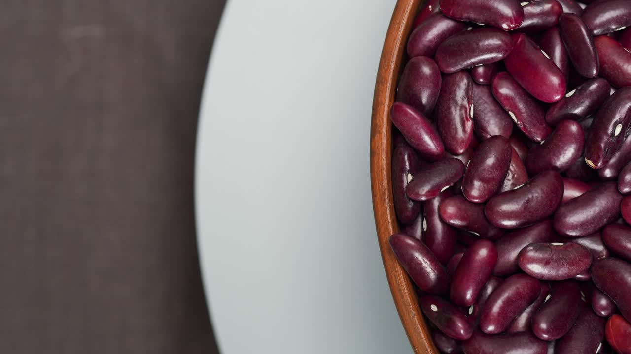 Raw Red Kidney Beans in a Wooden Bowl, Top View
