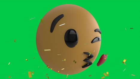 animación del icono de emoji digital y el confeti sobre un fondo verde