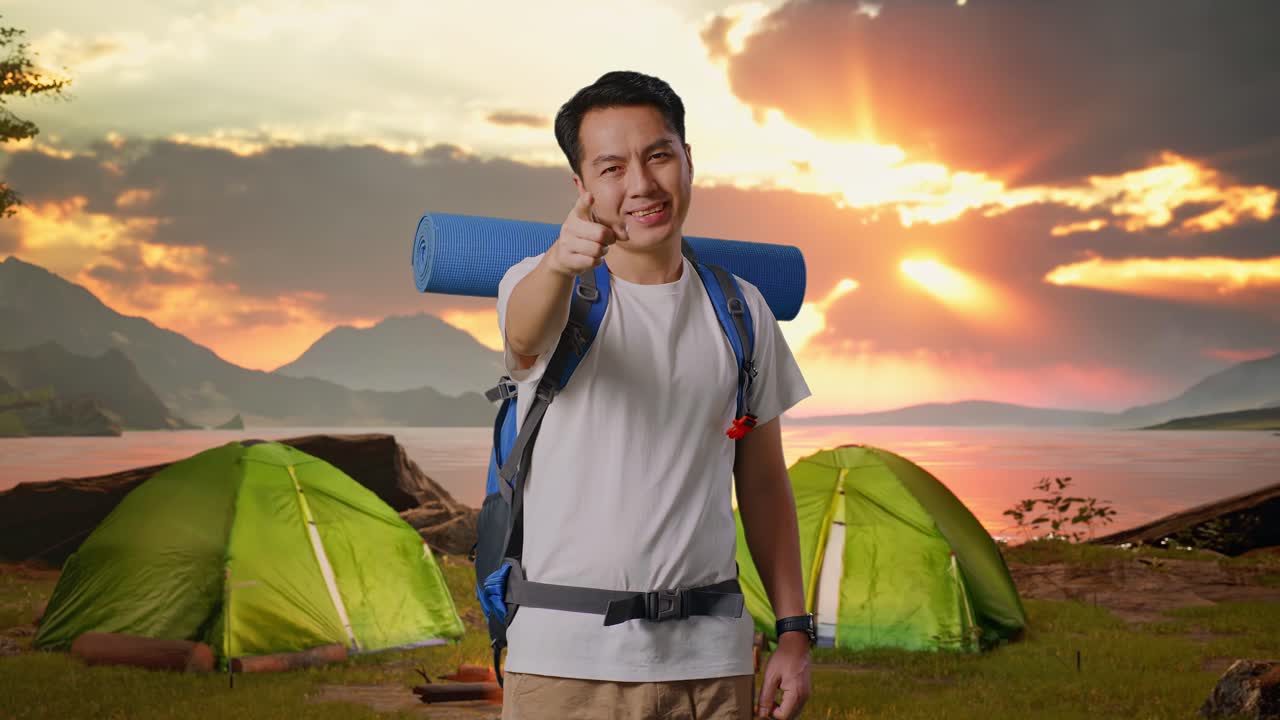 Happy Camper Pointing at the Camera