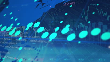 animación de datos financieros y gráficos sobre el mapa del mundo en el fondo de la marina