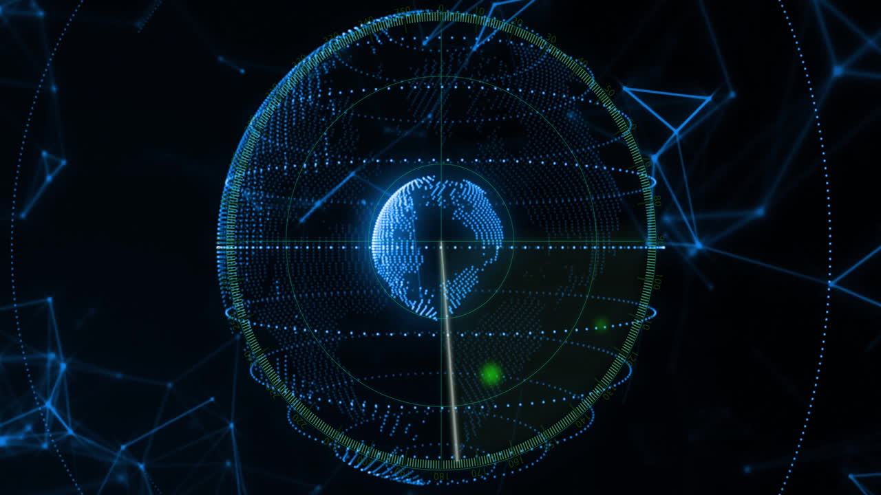 Animation of digital globe with network connections forming spherical grid