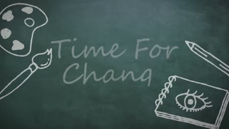 animation of time for change text over school items icons