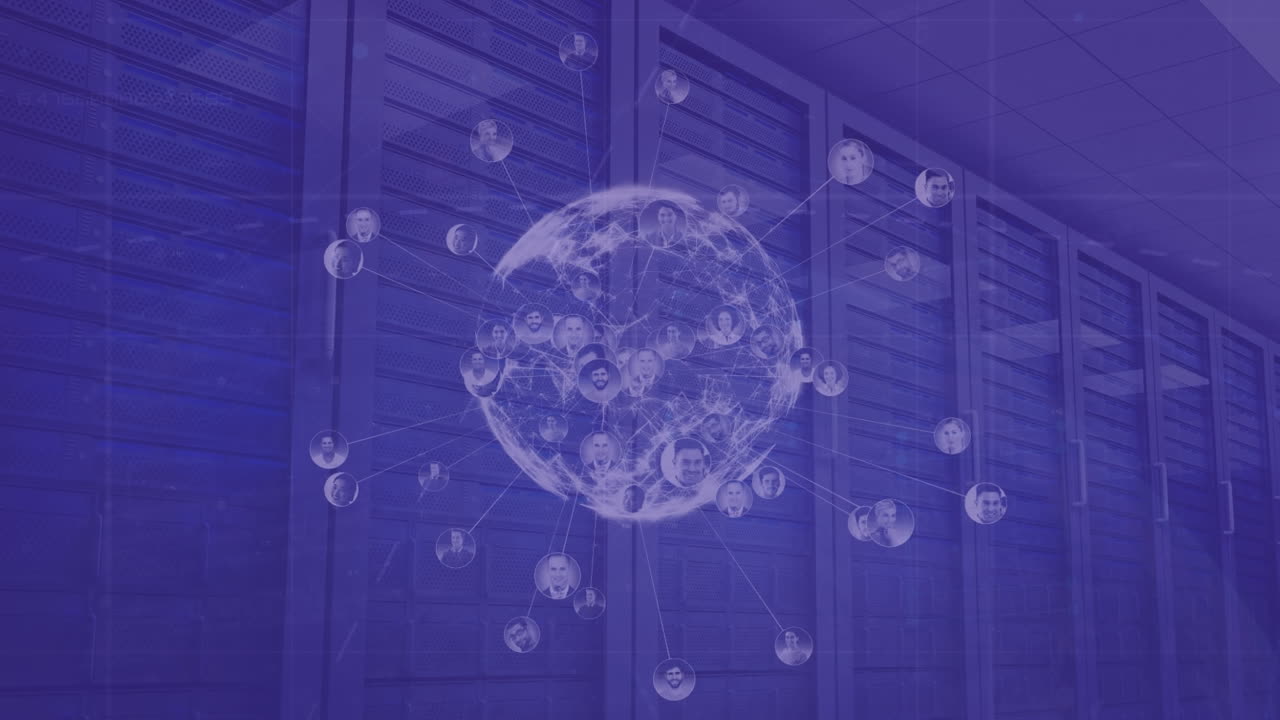 서버 객실을 통해 연결 네트워크와 함께 지구의 애니메이션