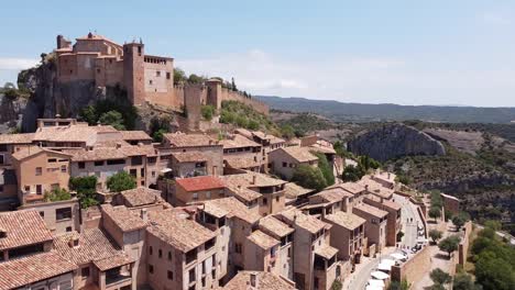 alquezar in huesca, aragon, spain – aerial drone view of the beautiful village, old castle, town walls and canyon