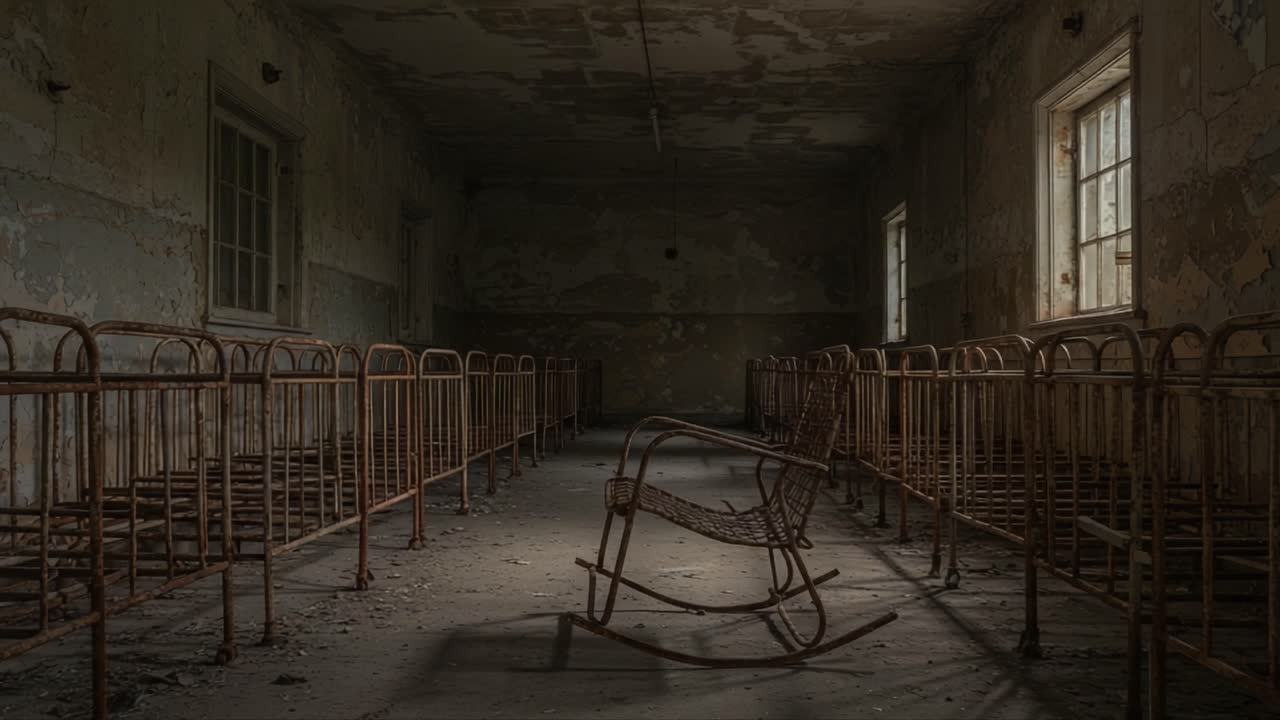 Exploring the Haunting Stillness of an Abandoned Room Filled with Empty Beds and a Rocking Chair That Tells a Story of Forgotten Times