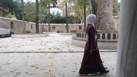 woman visiting courtyard