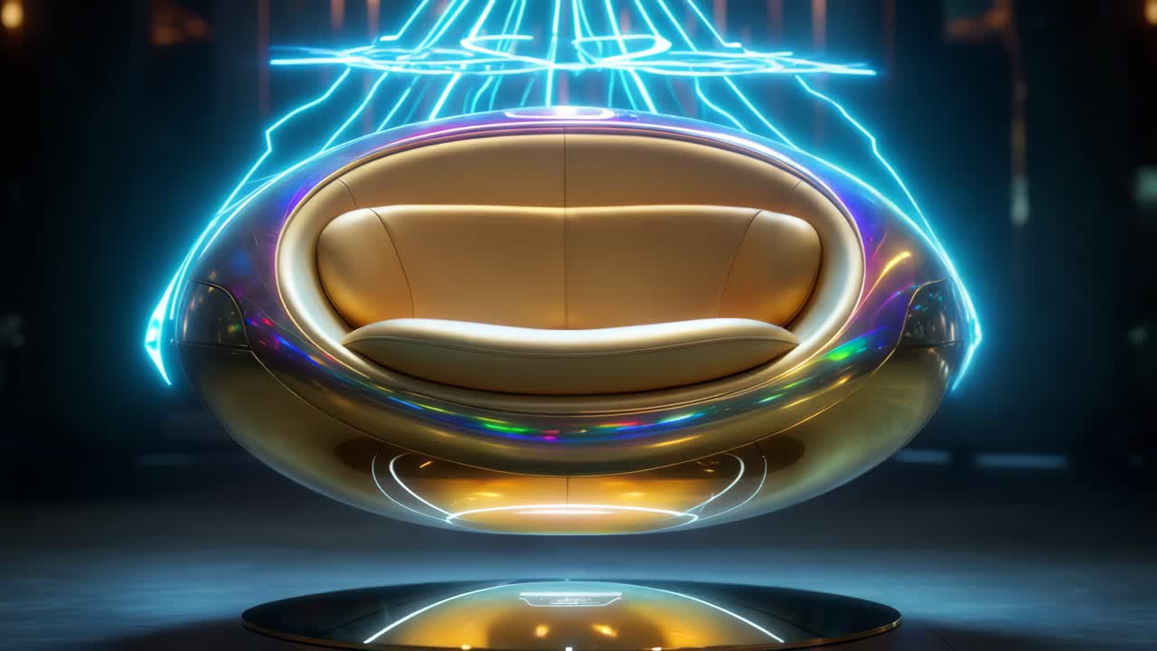 어두운 방에서 미래의 levitating 의자