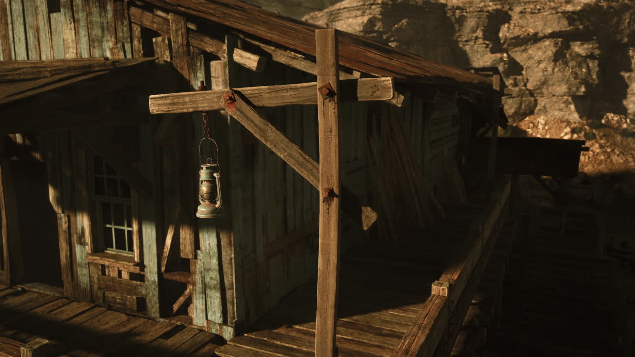 사막의 오래된 나무 오두막