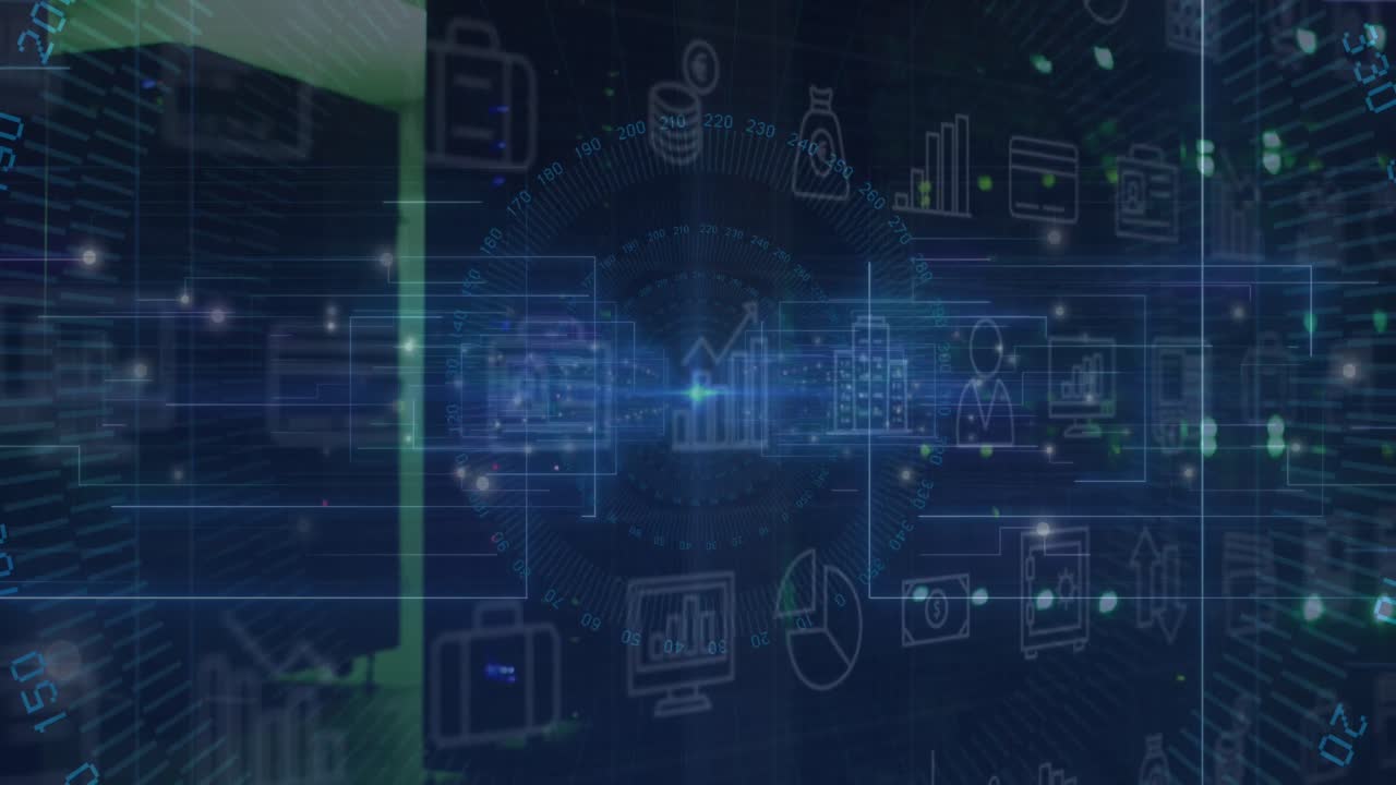 Animation of data processing over server room