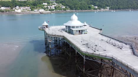 bangor garth pier victorian ornamental silver dome pavilion landmark tourist aerial view reverse right along boardwalk