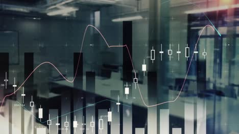 animación del procesamiento de datos estadísticos frente a una oficina vacía